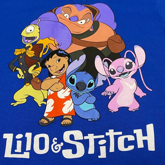 Disney Lilo & Stitch Group T Shirt Blue Juniors Size L NEW NWT - Picture 7 of 12